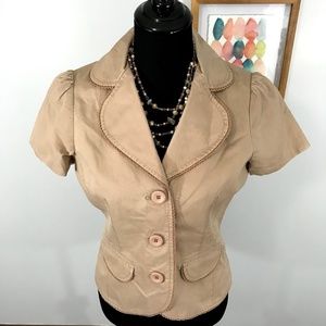 Anthropologie Short Sleeve Blazer Khaki Tan Size 6